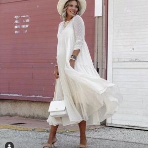 Blogger favorite Swiss dot sheer sleeve maxi dress Zara